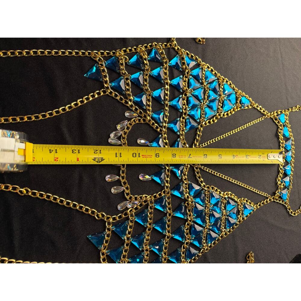 Rhinestone body chain bra, statement accessory bikini harness top body jewelry - Picture 7 of 10